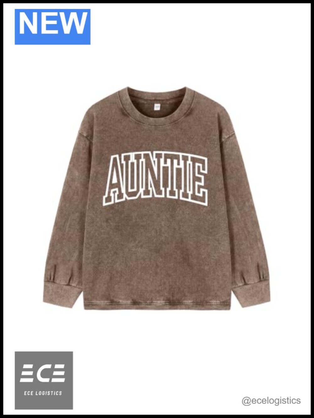 Auntie Letter Print Acid Wash Long Sleeve Oversized Vintage T-Shirt